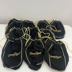 Crown Royal Black Drawstring Bags Set of 10 Velvet Gold Trim EUC